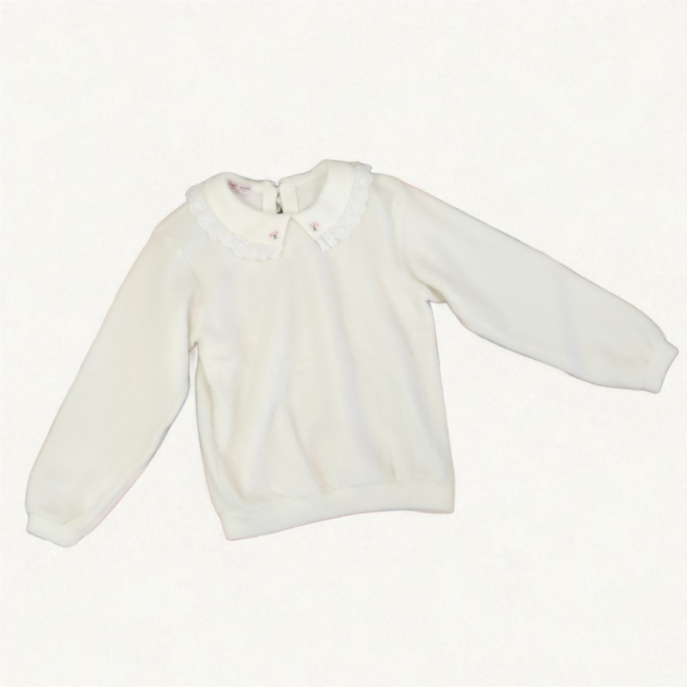 Vtg Girls Cream Lace Collar Pullover Sweater Dainty Embroidery Coquette Cottage